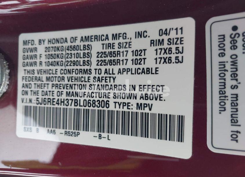 Photo 9 of 2011 Honda Cr-v LX (VIN 5J6RE4H37BL068306)