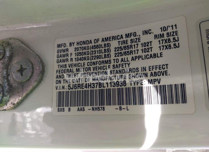 Photo 9 of 2011 Honda Cr-v LX (VIN 5J6RE4H37BL113938)