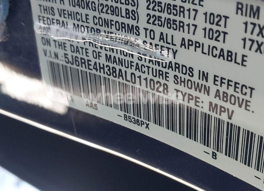 Photo 9 of 2010 Honda Cr-v LX (VIN 5J6RE4H38AL011028)