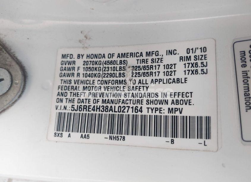 Photo 9 of 2010 Honda Cr-v LX (VIN 5J6RE4H38AL027164)