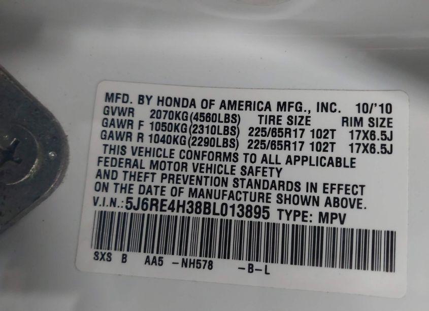 Photo 9 of 2011 Honda Cr-v LX (VIN 5J6RE4H38BL013895)