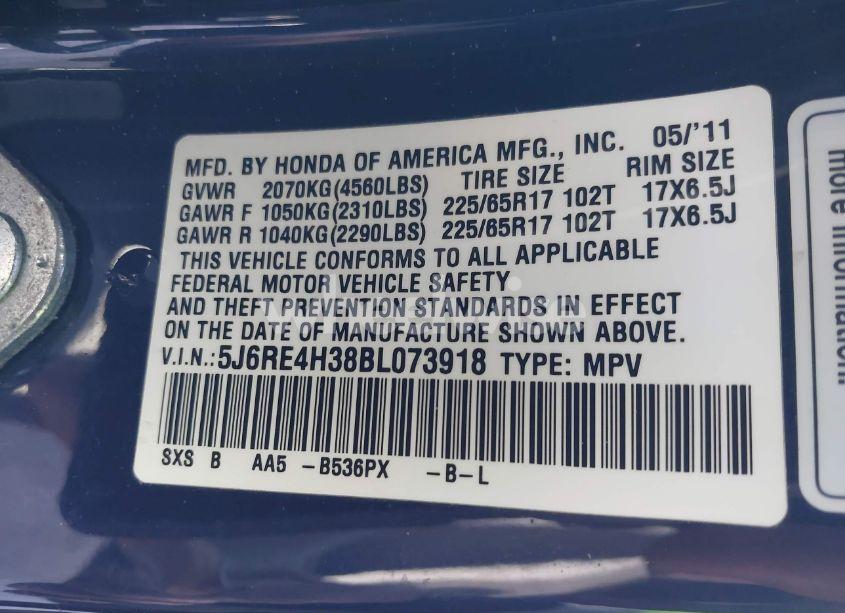 Photo 9 of 2011 Honda Cr-v LX (VIN 5J6RE4H38BL073918)