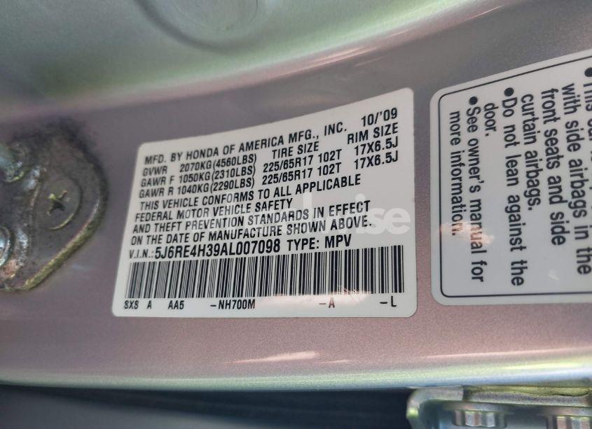 Photo 9 of 2010 Honda Cr-v LX (VIN 5J6RE4H39AL007098)