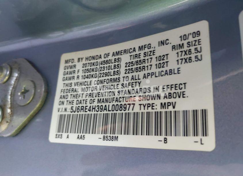 Photo 9 of 2010 Honda Cr-v LX (VIN 5J6RE4H39AL008977)