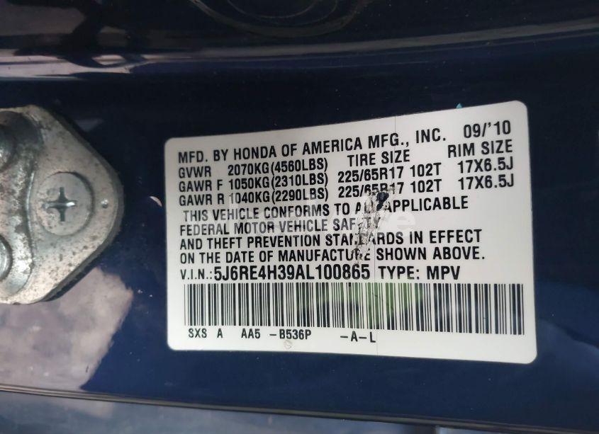 Photo 9 of 2010 Honda Cr-v LX (VIN 5J6RE4H39AL100865)