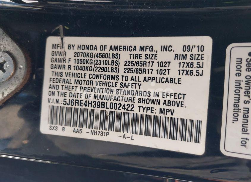 Photo 9 of 2011 Honda Cr-v LX (VIN 5J6RE4H39BL002422)