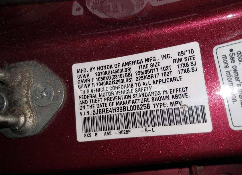 Photo 9 of 2011 Honda Cr-v LX (VIN 5J6RE4H39BL006258)