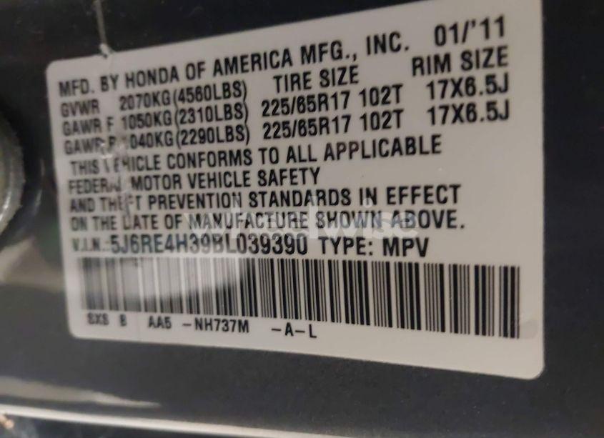 Photo 9 of 2011 Honda Cr-v LX (VIN 5J6RE4H39BL039390)