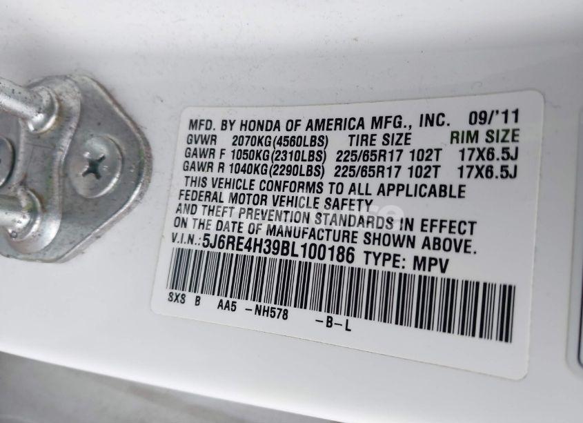 Photo 9 of 2011 Honda Cr-v LX (VIN 5J6RE4H39BL100186)