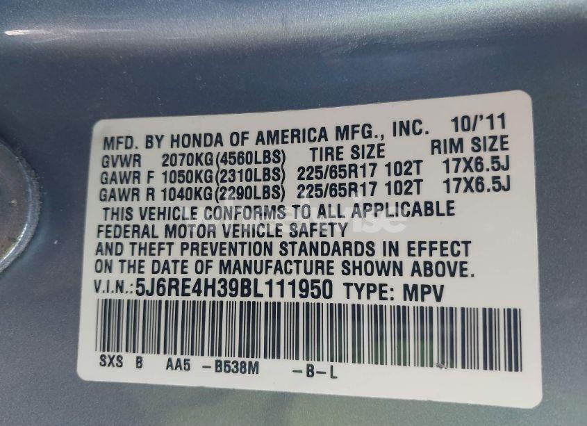 Photo 9 of 2011 Honda Cr-v LX (VIN 5J6RE4H39BL111950)