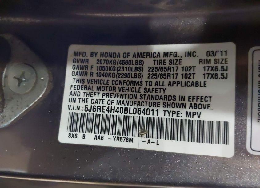 Photo 9 of 2011 Honda Cr-v SE (VIN 5J6RE4H40BL064011)