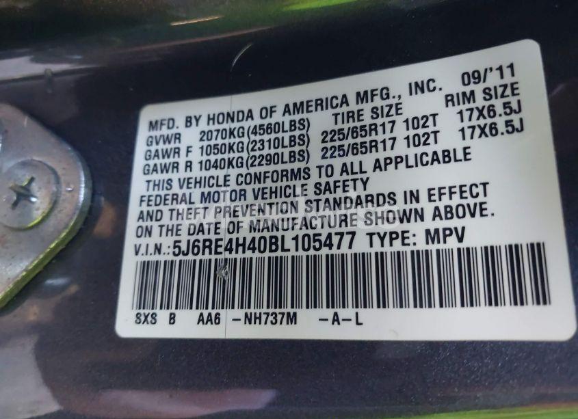 Photo 9 of 2011 Honda Cr-v SE (VIN 5J6RE4H40BL105477)