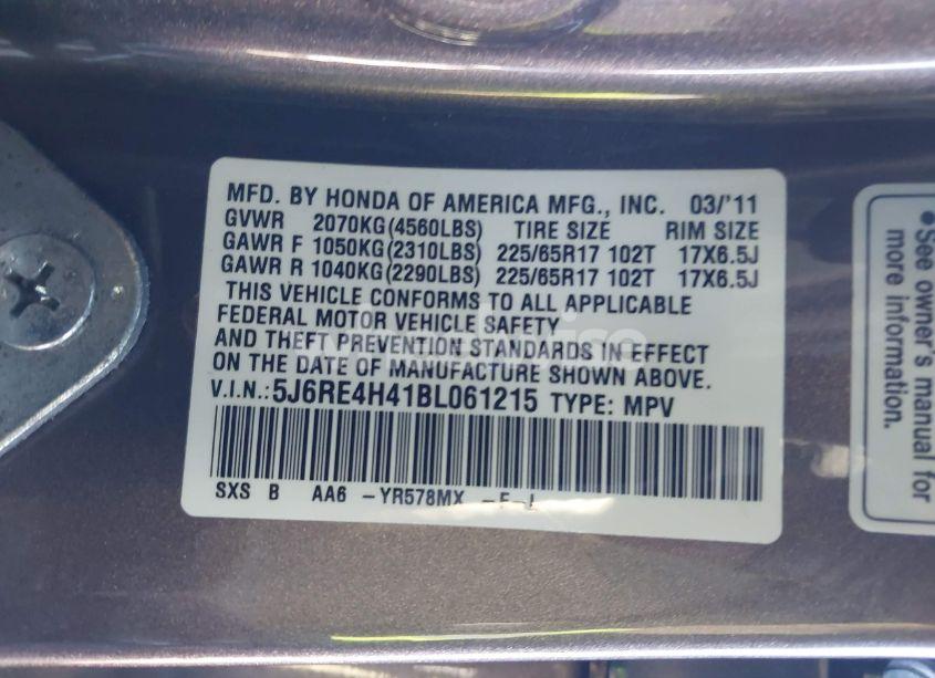 Photo 9 of 2011 Honda Cr-v SE (VIN 5J6RE4H41BL061215)