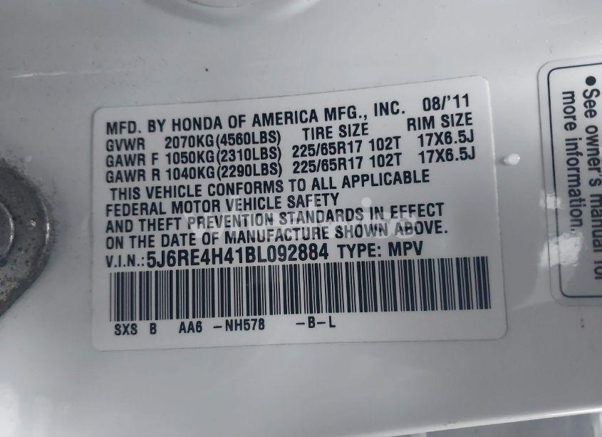 Photo 9 of 2011 Honda Cr-v SE (VIN 5J6RE4H41BL092884)