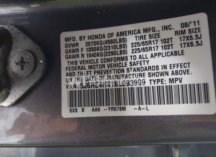 Photo 9 of 2011 Honda Cr-v SE (VIN 5J6RE4H41BL093999)