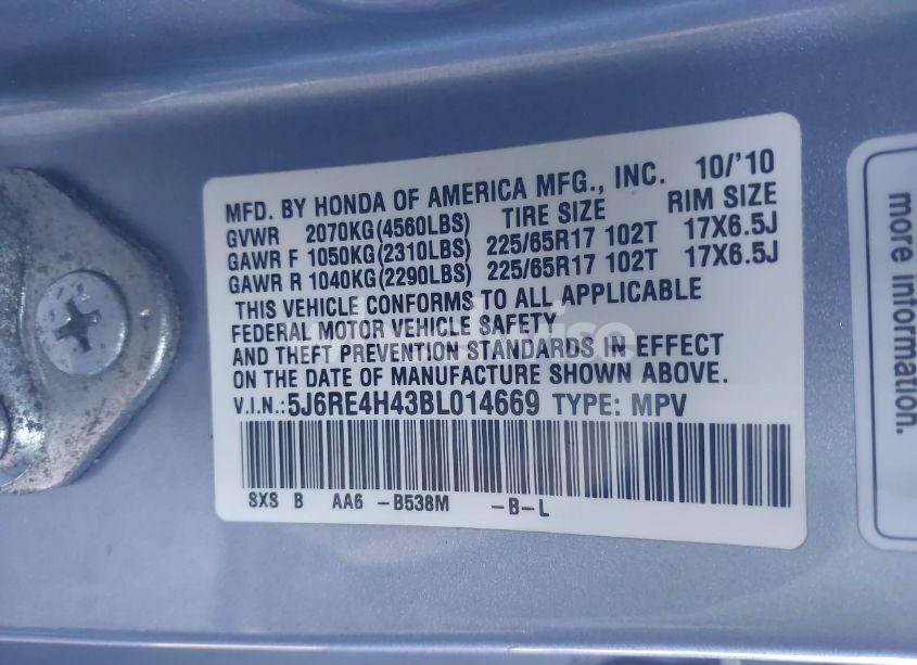 Photo 9 of 2011 Honda Cr-v SE (VIN 5J6RE4H43BL014669)