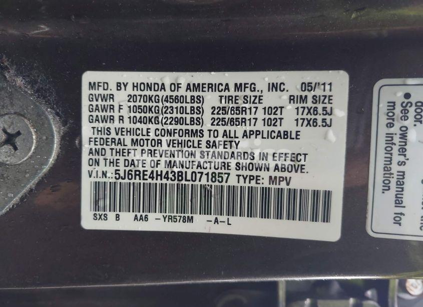 Photo 9 of 2011 Honda Cr-v SE (VIN 5J6RE4H43BL071857)