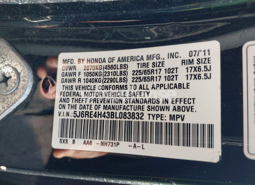 Photo 9 of 2011 Honda Cr-v SE (VIN 5J6RE4H43BL083832)