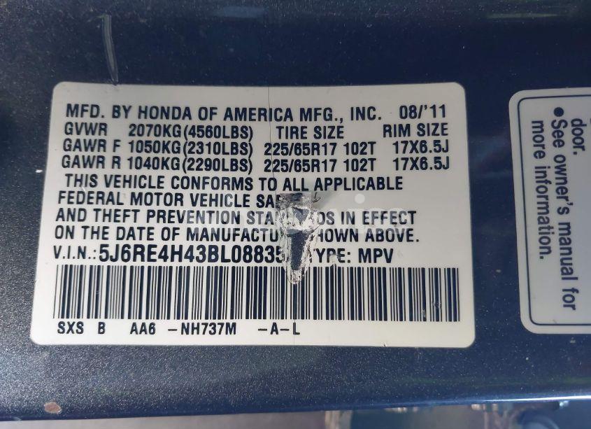 Photo 9 of 2011 Honda Cr-v SE (VIN 5J6RE4H43BL088352)
