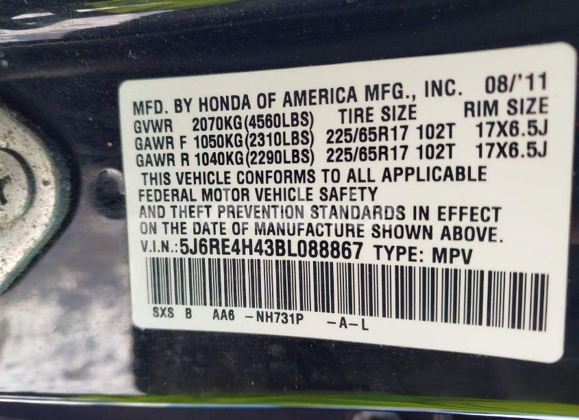 Photo 9 of 2011 Honda Cr-v SE (VIN 5J6RE4H43BL088867)