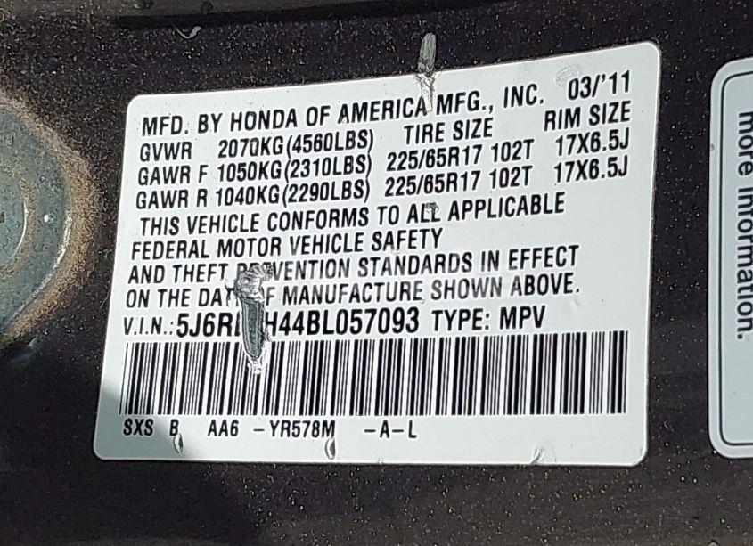 Photo 9 of 2011 Honda Cr-v SE (VIN 5J6RE4H44BL057093)