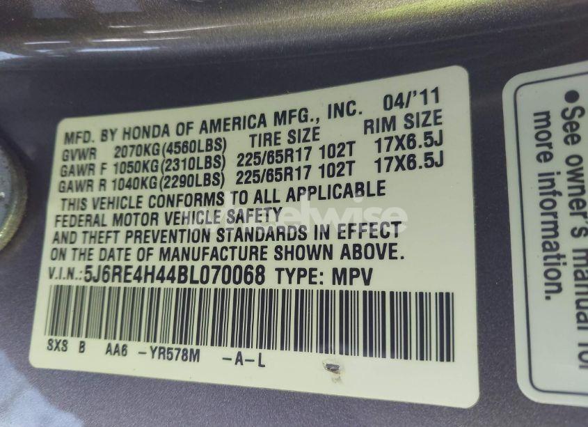 Photo 9 of 2011 Honda Cr-v SE (VIN 5J6RE4H44BL070068)