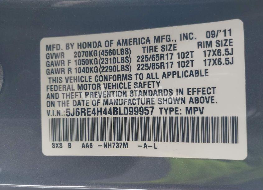 Photo 9 of 2011 Honda Cr-v SE (VIN 5J6RE4H44BL099957)