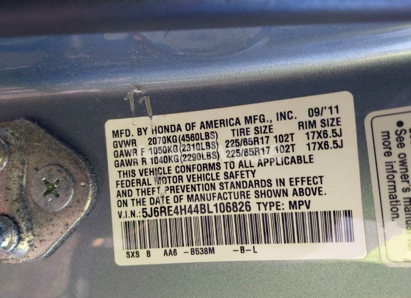 Photo 9 of 2011 Honda Cr-v SE (VIN 5J6RE4H44BL106826)