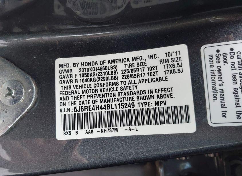 Photo 9 of 2011 Honda Cr-v SE (VIN 5J6RE4H44BL115249)