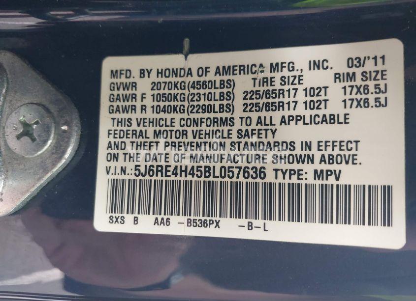 Photo 9 of 2011 Honda Cr-v SE (VIN 5J6RE4H45BL057636)