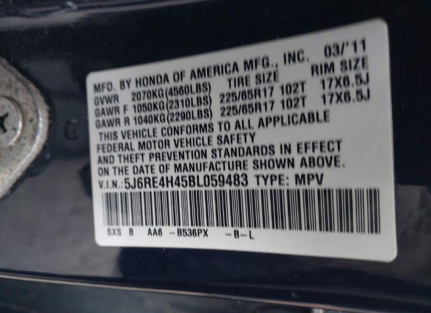 Photo 9 of 2011 Honda Cr-v SE (VIN 5J6RE4H45BL059483)