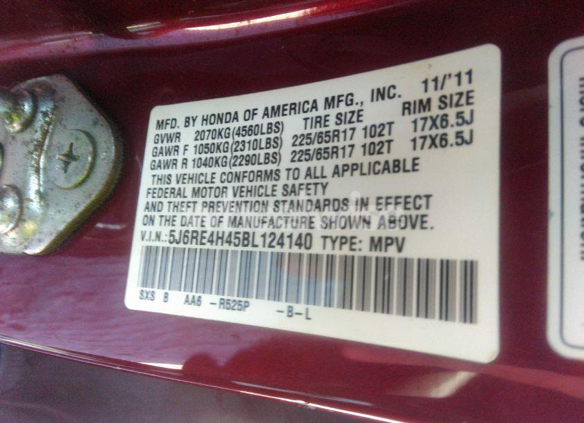 Photo 9 of 2011 Honda Cr-v SE (VIN 5J6RE4H45BL124140)