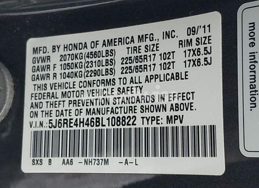 Photo 9 of 2011 Honda Cr-v SE (VIN 5J6RE4H46BL108822)