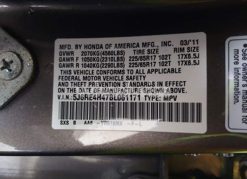 Photo 9 of 2011 Honda Cr-v SE (VIN 5J6RE4H47BL061171)