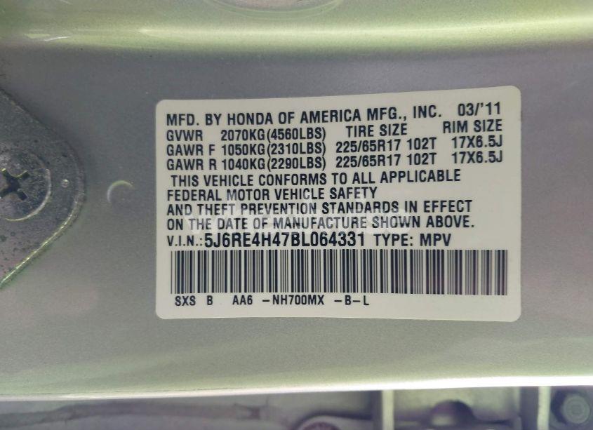 Photo 9 of 2011 Honda Cr-v SE (VIN 5J6RE4H47BL064331)