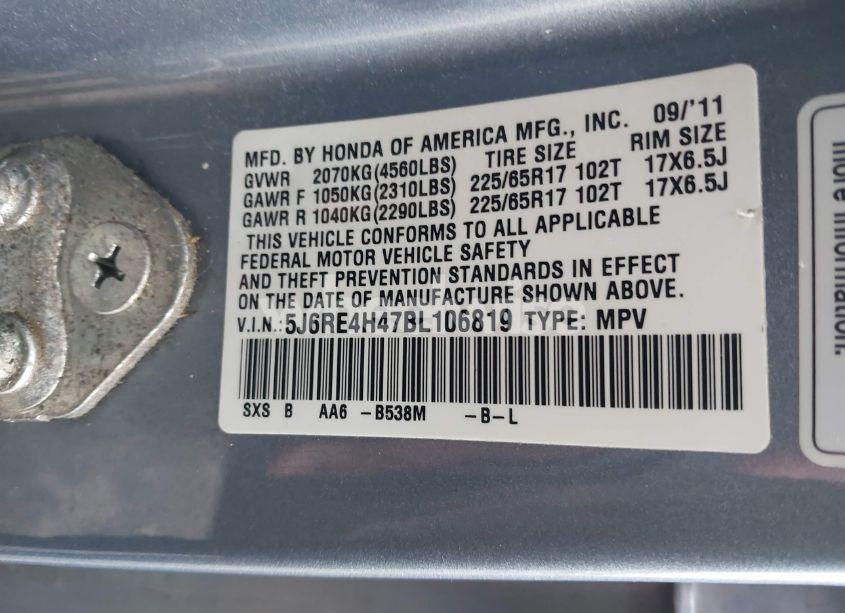 Photo 9 of 2011 Honda Cr-v SE (VIN 5J6RE4H47BL106819)