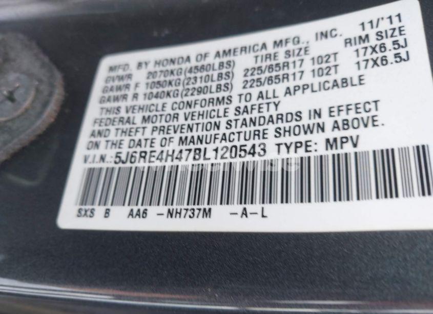 Photo 9 of 2011 Honda Cr-v SE (VIN 5J6RE4H47BL120543)