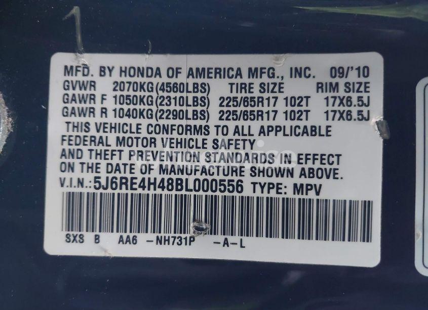 Photo 9 of 2011 Honda Cr-v SE (VIN 5J6RE4H48BL000556)