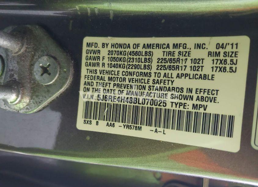 Photo 9 of 2011 Honda Cr-v SE (VIN 5J6RE4H48BL070025)