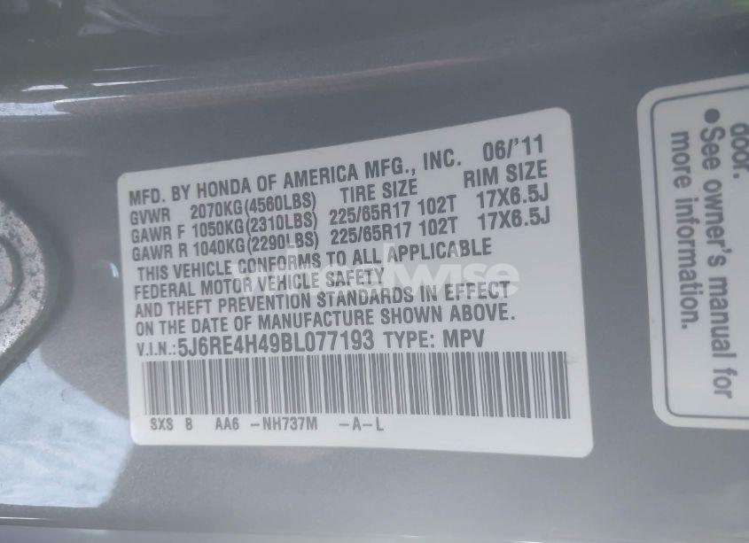 Photo 9 of 2011 Honda Cr-v SE (VIN 5J6RE4H49BL077193)