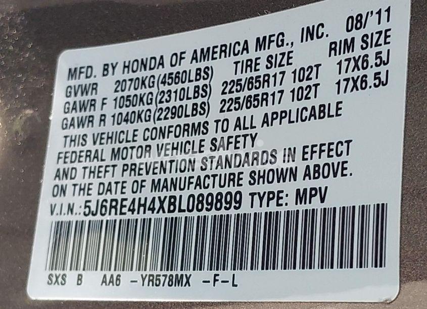 Photo 9 of 2011 Honda Cr-v SE (VIN 5J6RE4H4XBL089899)