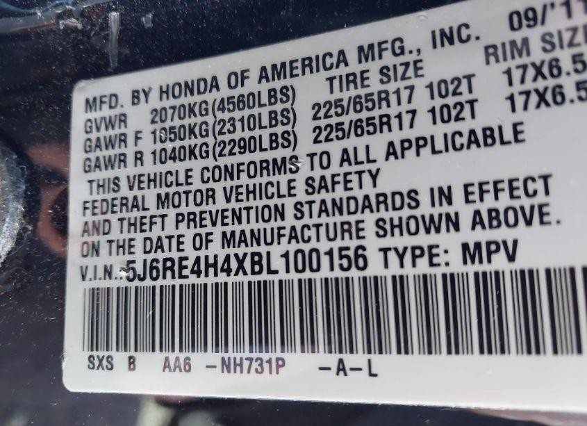 Photo 9 of 2011 Honda Cr-v SE (VIN 5J6RE4H4XBL100156)