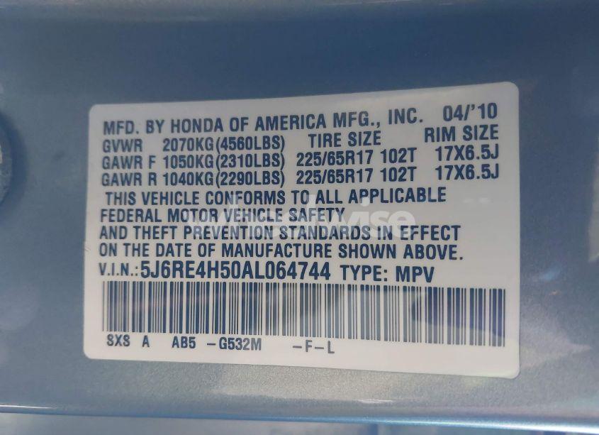 Photo 9 of 2010 Honda Cr-v EX (VIN 5J6RE4H50AL064744)