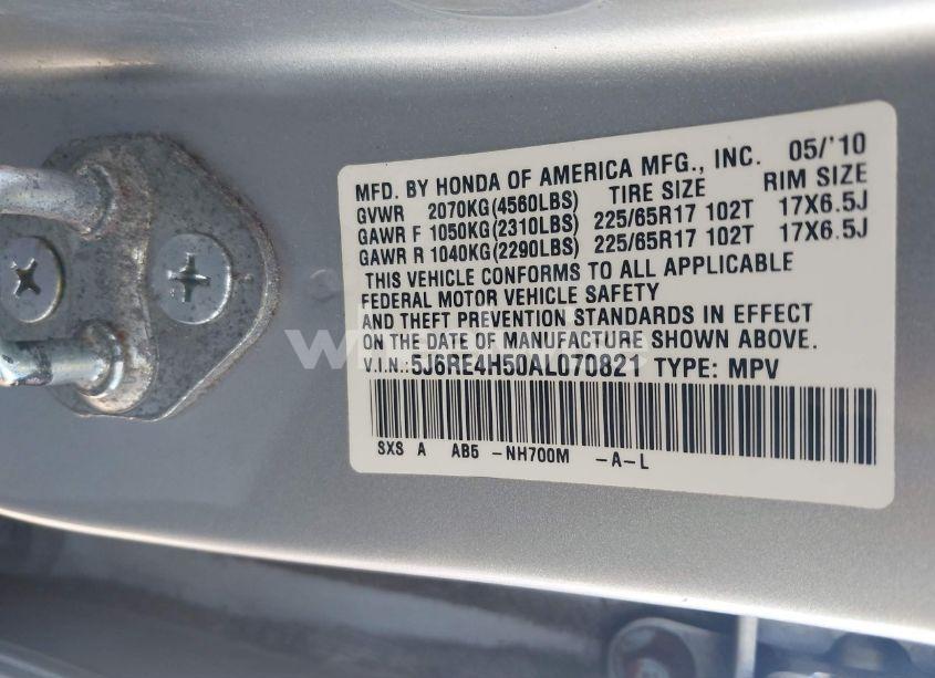 Photo 9 of 2010 Honda Cr-v EX (VIN 5J6RE4H50AL070821)