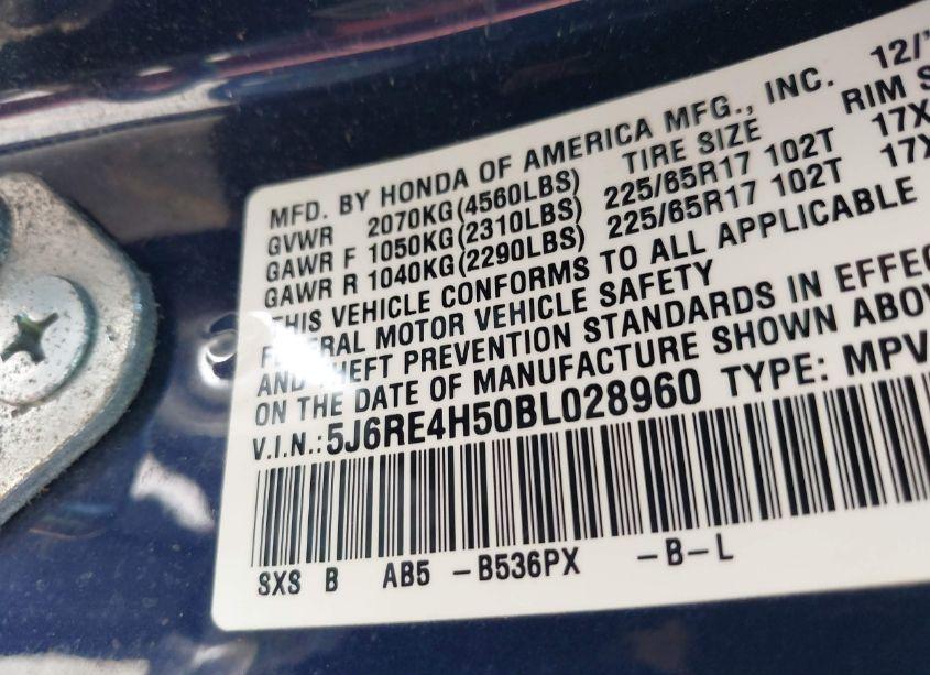 Photo 9 of 2011 Honda Cr-v EX (VIN 5J6RE4H50BL028960)