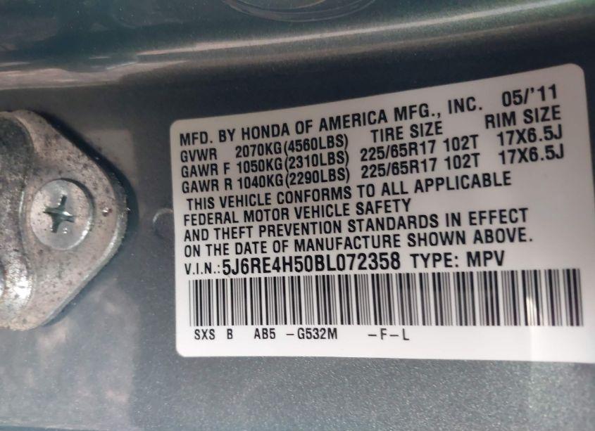 Photo 9 of 2011 Honda Cr-v EX (VIN 5J6RE4H50BL072358)