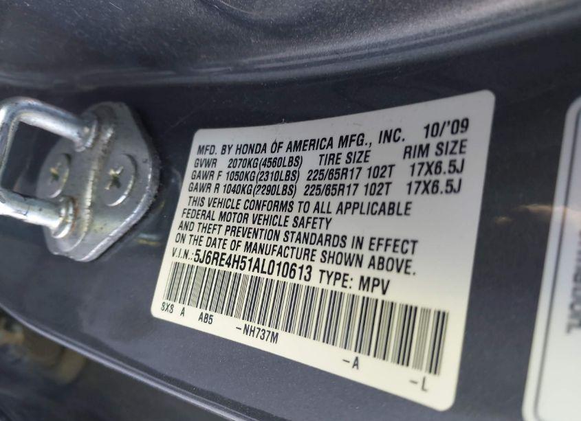 Photo 9 of 2010 Honda Cr-v EX (VIN 5J6RE4H51AL010613)