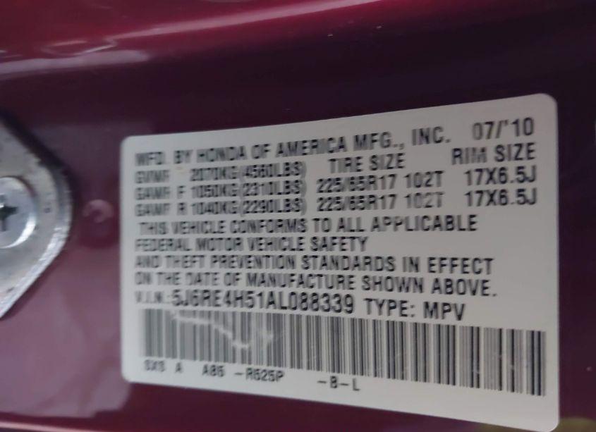 Photo 9 of 2010 Honda Cr-v EX (VIN 5J6RE4H51AL088339)