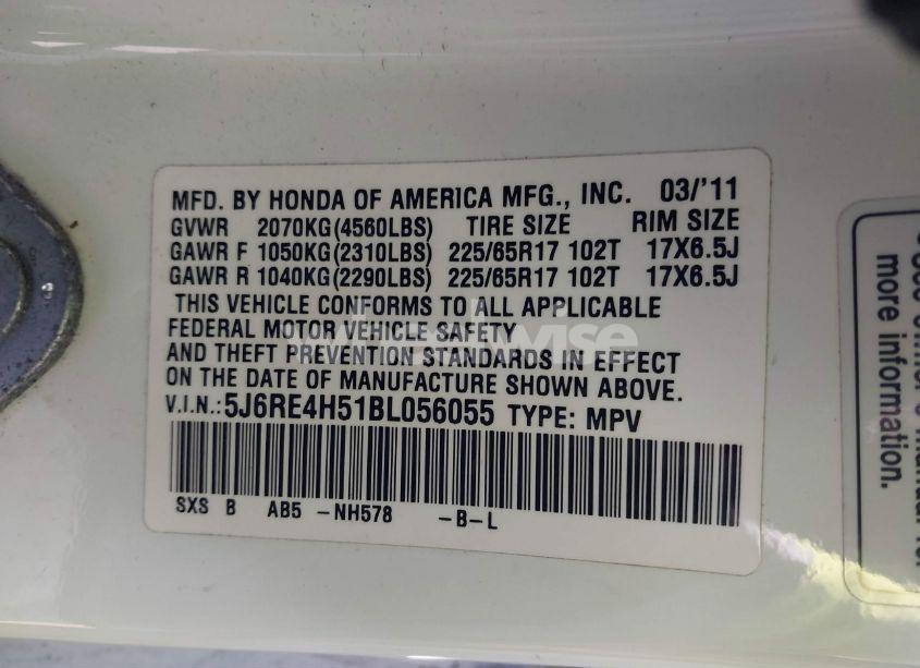 Photo 9 of 2011 Honda Cr-v EX (VIN 5J6RE4H51BL056055)