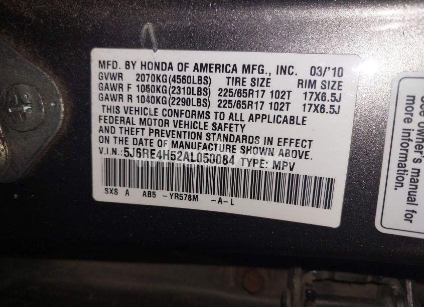 Photo 9 of 2010 Honda Cr-v EX (VIN 5J6RE4H52AL050084)
